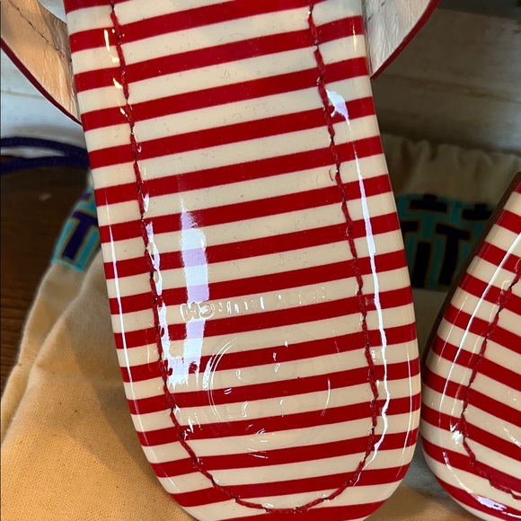NWOB Tory Burch Patent Leather Miller Sandal Striped Nautical Red White - Picture 8 of 9